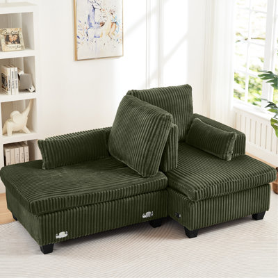 Accoudoir carré en velours côtelé moelleux avec dossier réglable et coussins confortables pour la chambre à coucher, matériau en mousse et à ressorts, profondeur 61 po, largeur 48,5 po, hauteur 37 po, poids de 138 lb, structure de support