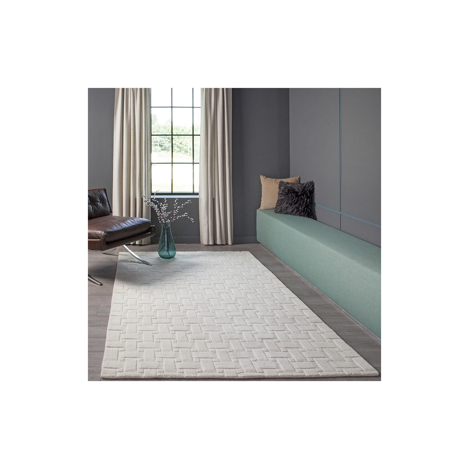 Carissa Hand Tufted Wool Ivory Rug, Rectangle 5' x 8'