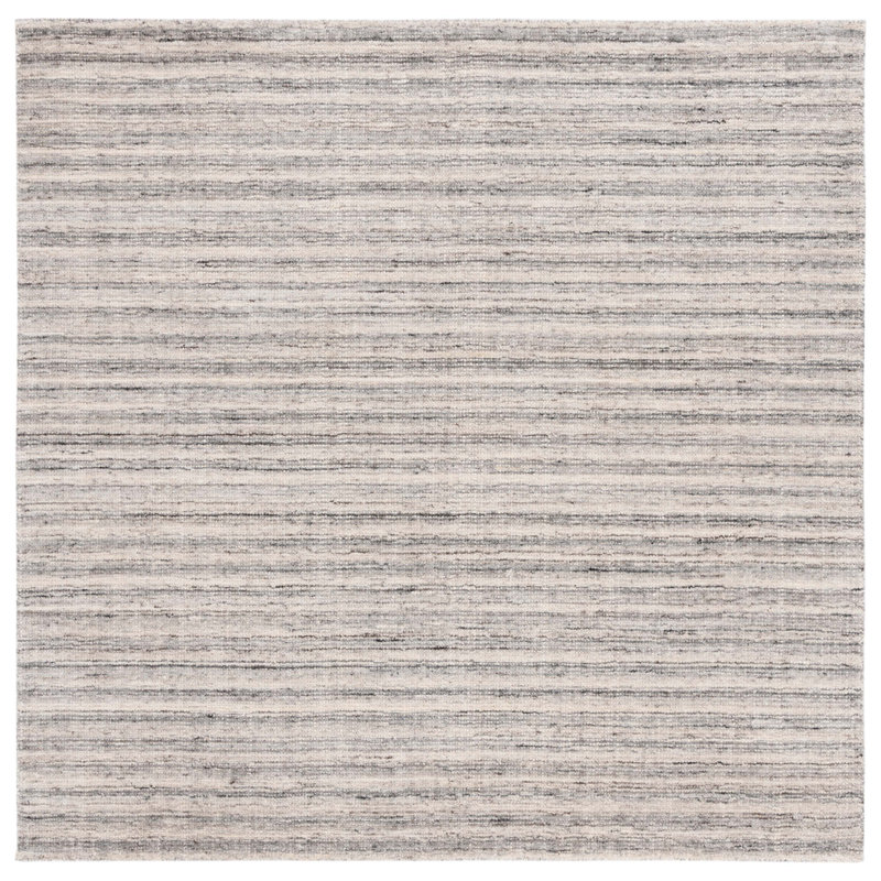 Brileigh Hand Loomed Wool/Viscose/Cotton Striped Rug in Ivory/Dark Gray, Square 6'
