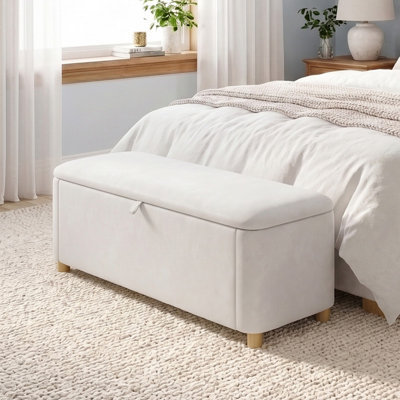59" Upholstered Storage Ottoman, Velvet Ottoman with Solid Wood Legs