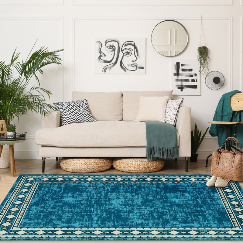 Washable Modern Carpet Chic Bordered Area Rugs for Dining Room, Rectangle 10' x 13'