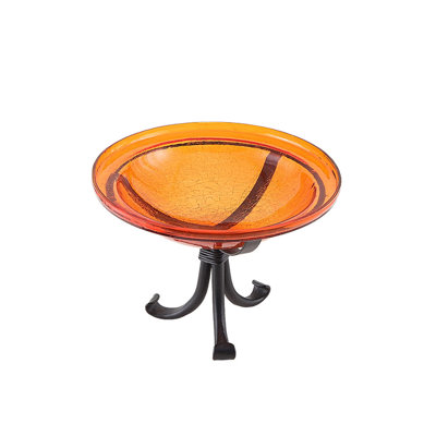 12 Inch Crackle Birdbath with Tripod Stand