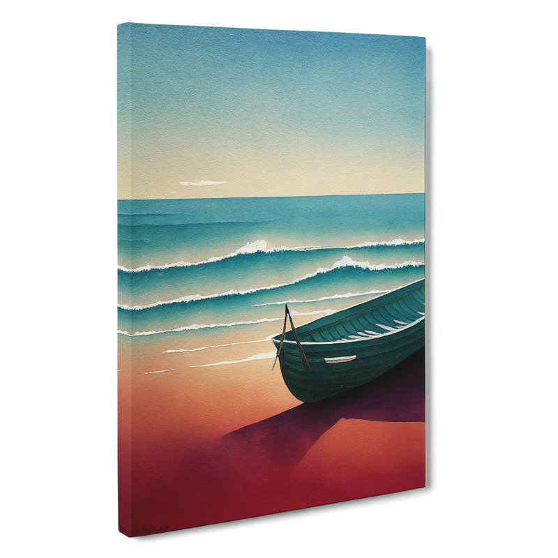 Boat On A Sandy Beach - Print, No Matte, 50cm H x 35cm W x 3cm D, Wrapped Canvas
