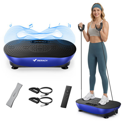 MERACH Vibration Plate Exercise Machine, 350 lb Capacity, 99 Speed Levels with Resistance Bands for Home Workout, Black and Blue