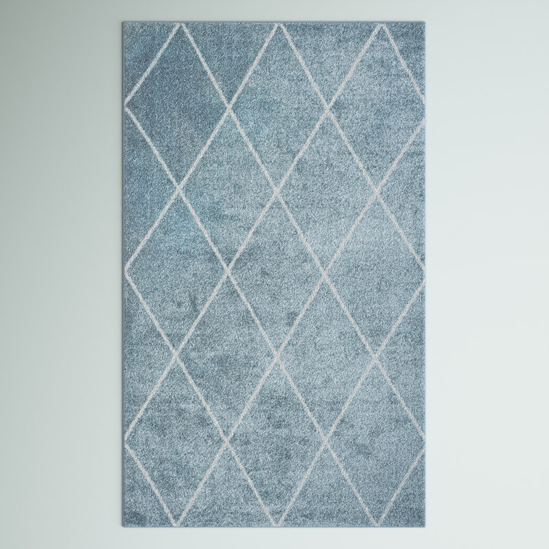 Bertrice Minimalist Diamond Trellis Light Blue/White Rug, Rectangle 4' x 6'