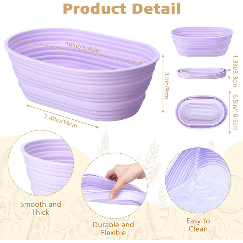 4 pièces de paniers à l'épreuve du pain en silicone panier ovale Banneton 10 pouces