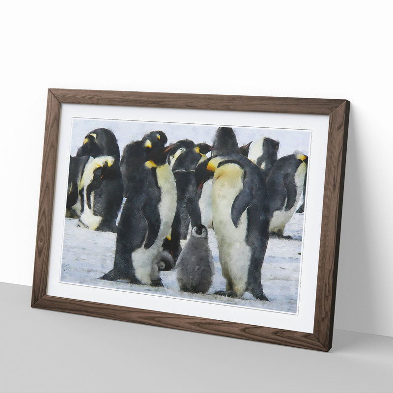 Emperor Penguins - Picture Frame Graphic Art, Walnut Framed, 27cm H x 36cm W x 2cm D