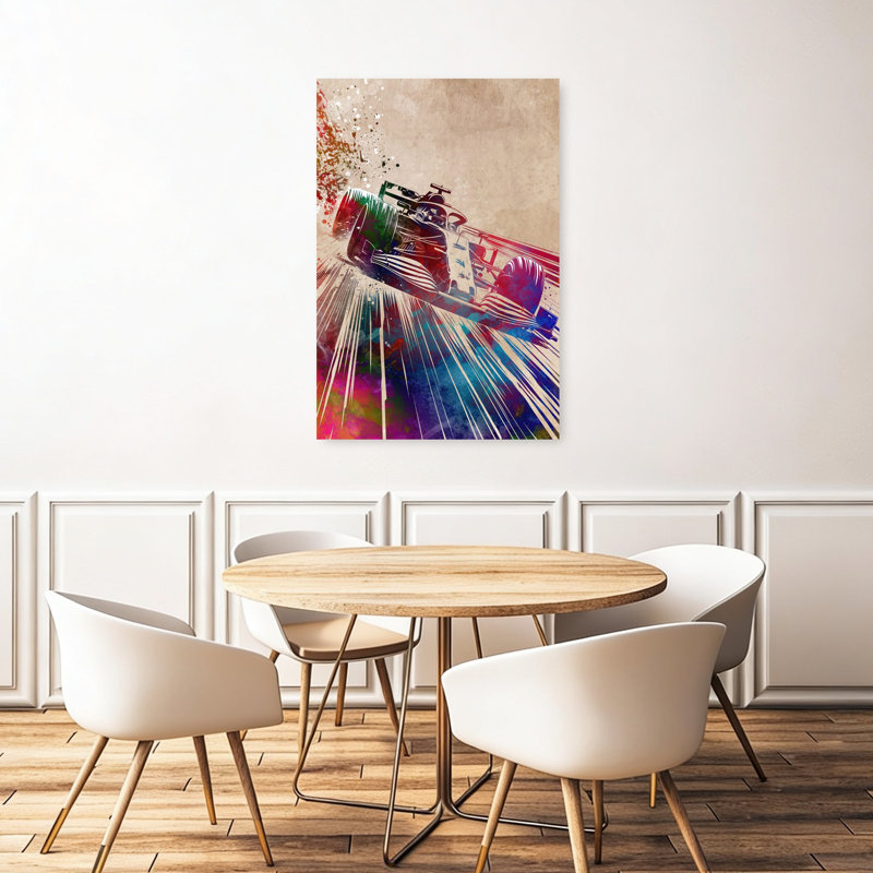 «Vibrant Race Car Motion», art moderne abstrait coloré, cheval, H 48 po x l 32 po