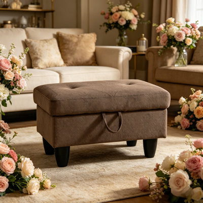 28.5" Wide Rectangular Lift-Top Storage Ottoman, Solid Color Upholstered Footrest  
