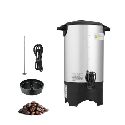 Commercial Coffee Urn 40 Cup 6 Liter Stainless Steel Hot Beverage Dispenser with Dripless Faucet and Reusable Mesh Filter