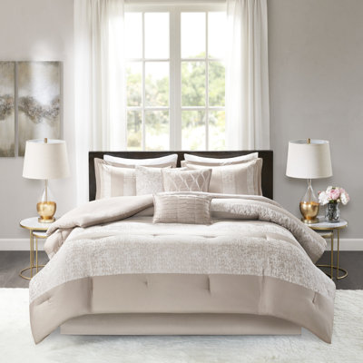 Lit taupe - édredon de luxe très grand en chenille 7 pièces
