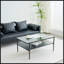 Table basse rectangulaire avec plateau en verre trempé gris et pieds noirs