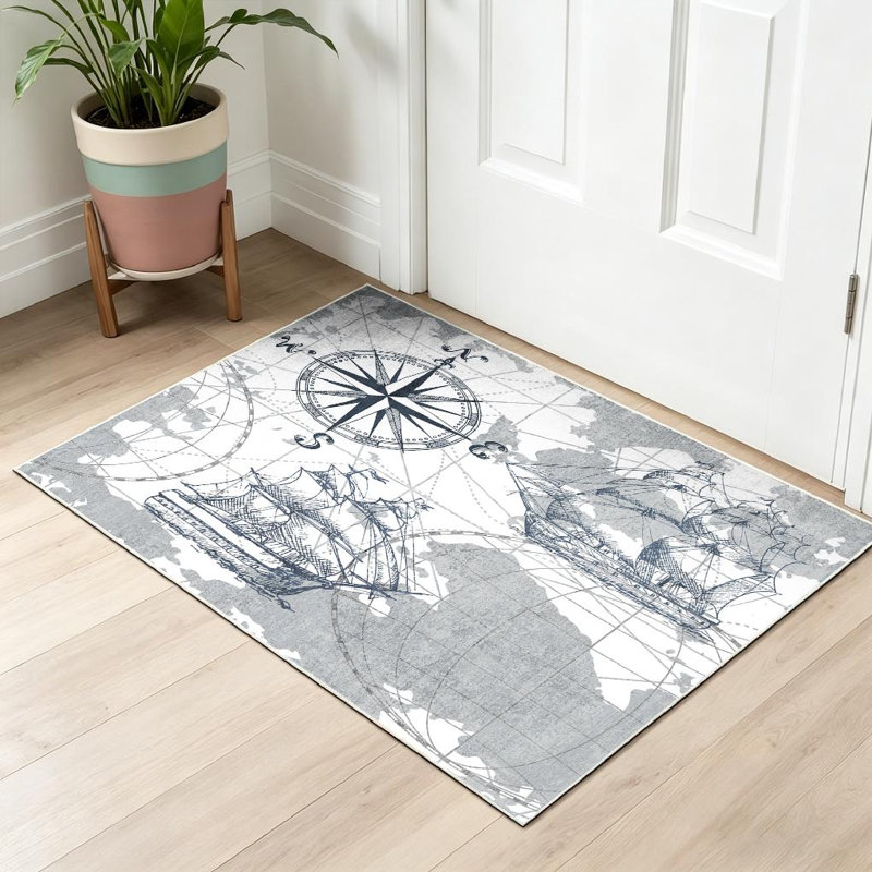 Tapis bleu bleu lavable à la machine, Rectangle 32 po x 47 po