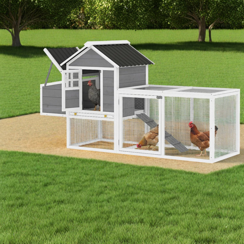 12 Square Feet Chicken Coop with Chicken Run and Nesting Box for up to 3 Chickens