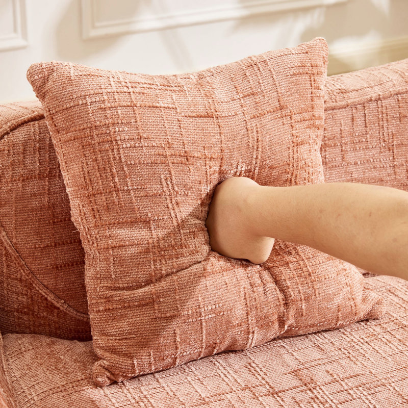 Élégant canapé d'intérieur à deux places avec deux coussins, Tissu rose, Rose