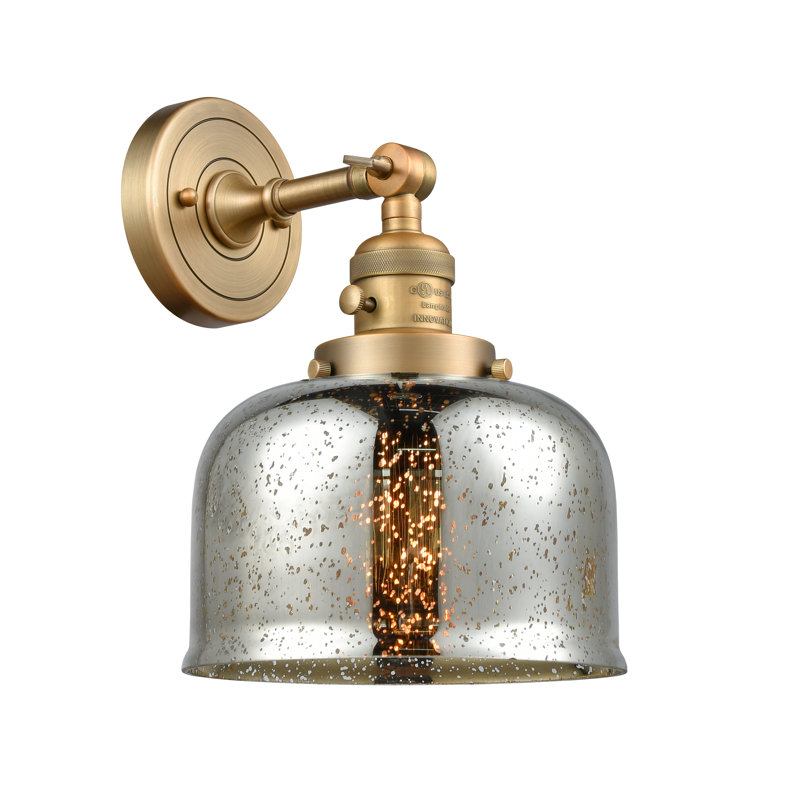 Applique murale 1 lumière 5 po Bell, Ampoule incandescente rétro 60 watts, Argent mercuré, Laiton brossé