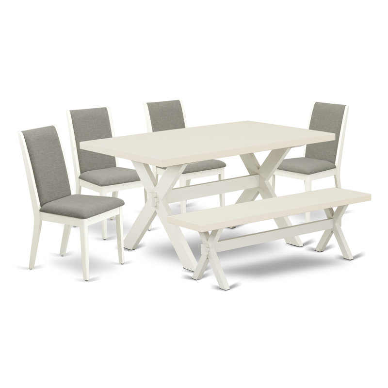 Person Solid Wood Dining Set, 6 Pieces: Table, 4 Chairs, Bench