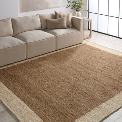 Tapis rectangulaire en jute / sisal tissé à la main en brun / beige