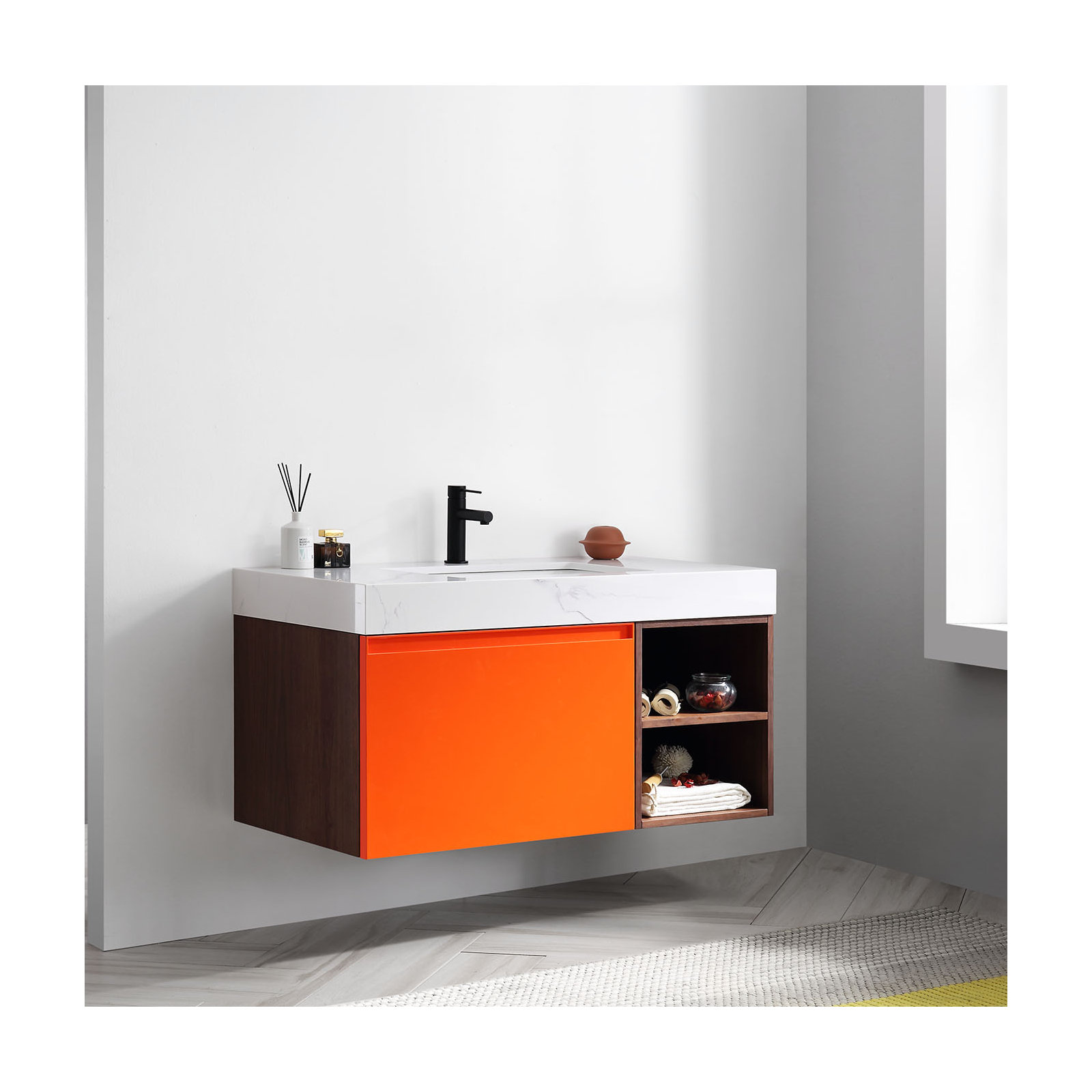 Noam 42'' Single Bathroom Vanity, Red Amber
