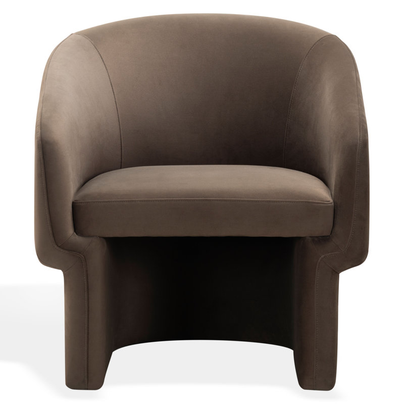 Mia Upholstered Wide Barrel Chair, Dark Brown Velvet