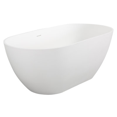 59 Inch Handmade Stone Resin Independent Soaking Bathtub, Curved Design, With Overflow Hole, Matte White