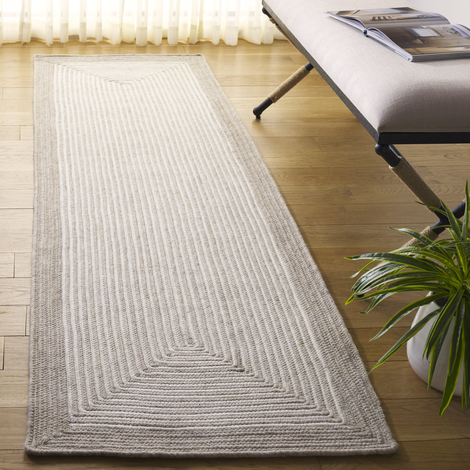 Aria Beige Ivory Hand-Woven Geometric Wool Rug, Runner 2'3" x 8'