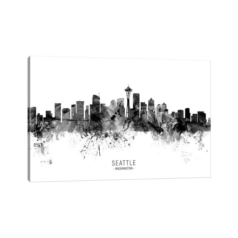 Seattle Washington Skyline Name Bw by Michael Tompsett - Wrapped Canvas Gallery-Wrapped Canvas Giclée, 20.32cm H x 30.48cm W