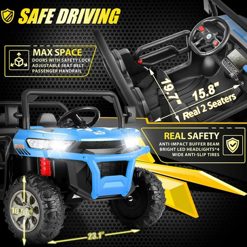 Delia Himimi 24 Voltage  Ride On Dump Truck, 2 Seater Kids UTV with Electric Dump Bed, Remote Control, Blue