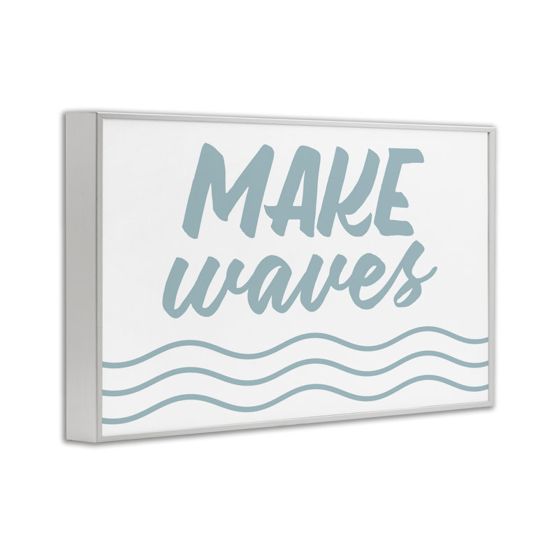 «Make Waves» sur estampe numérique encadrée avec lettres et lignes, Giclée encadrée blanc bord de mer, H 20 po x l 30 po