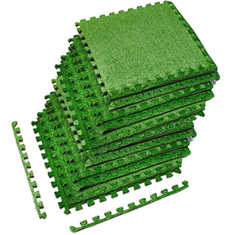 Sorbus 25" Green Interlocking Grass Foam Floor Mat