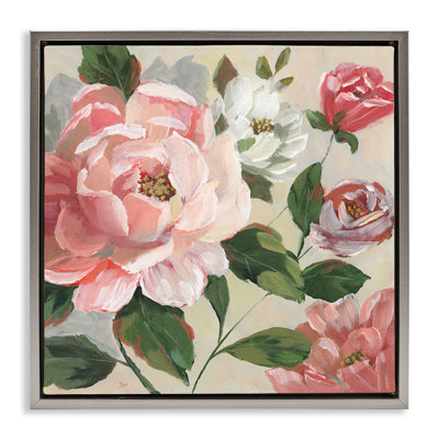 Pink Rose & Peonies Framed Floater Canvas Wall Art, design by Nan