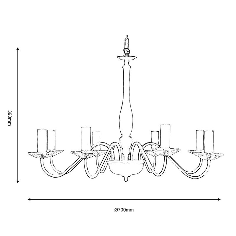 Francine 8 - Light Candle Style Chandelier, Antique Silver