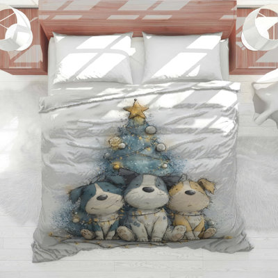 Three Puppies Christmas Tree Comforter