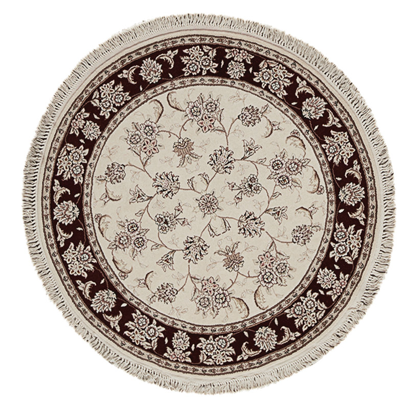 High-Quality Hand-Knotted Ivory And Wine Area Rug