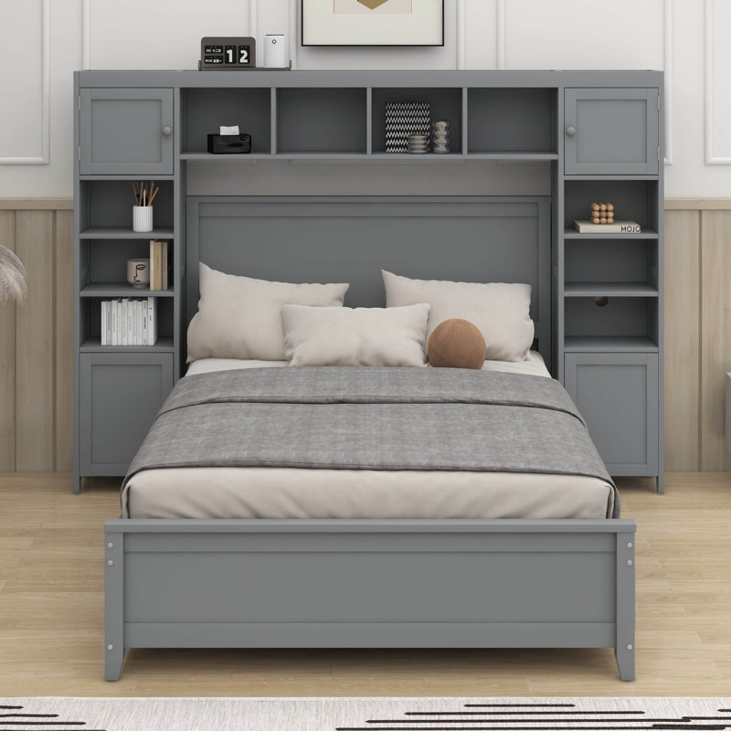 Lit avec armoire et tablette tout-en-un, Gris
