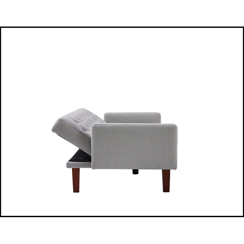 74.4'' Faux Leather Square Arm Sofa Bed, 74.4" W x 29.13" H x 32.67" D, Gray 100% Linen