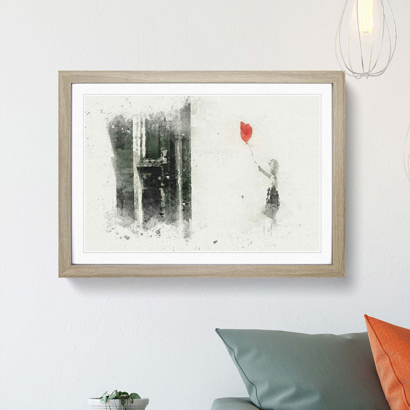 Girl with Balloon by Banksy - Picture Frame Graphic Art Print, 36cm H x 48cm W x 2cm D, Oak Framed