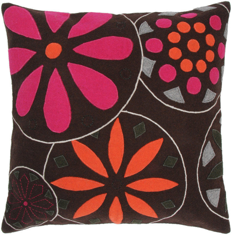 Floral Wool Reversible Throw Pillow