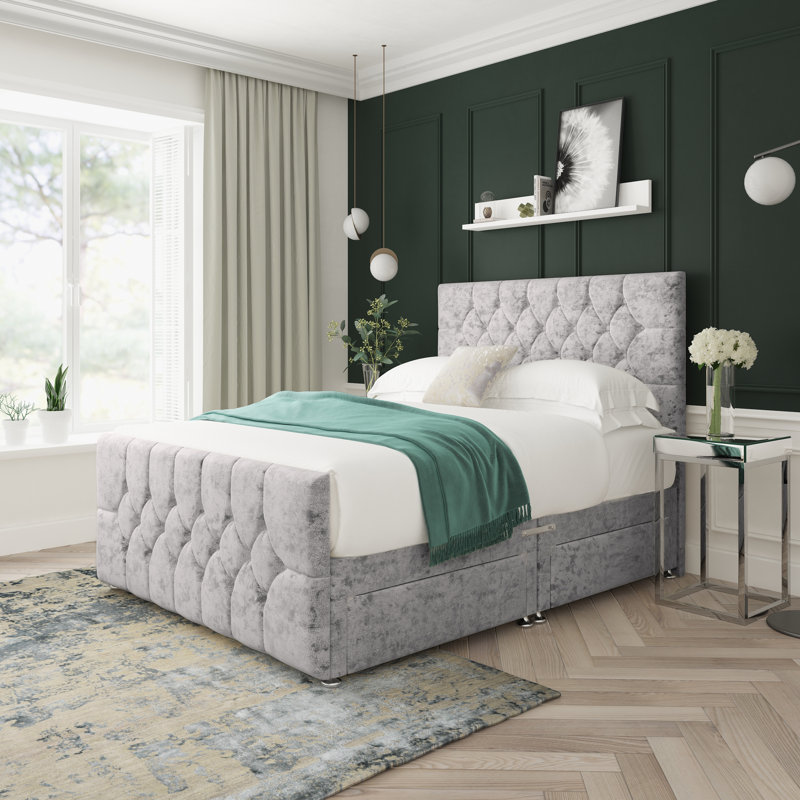 Divan Bed Base, Silver, Single (3'), Right Side Drawers