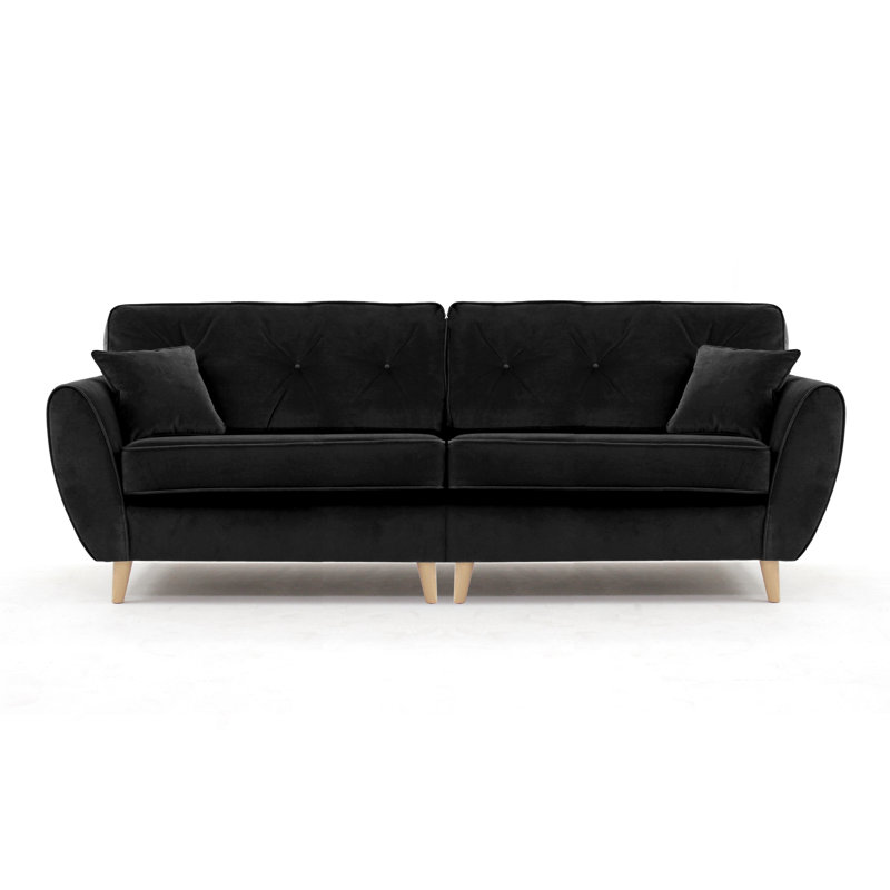 Rafe 4 Seater Velvet Sofa, Black Velvet