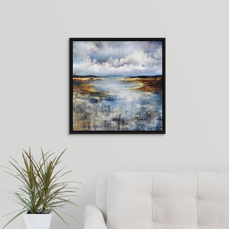 « calme stillation », peinture sur toile, H 21,7 po x l 21,7 po x p 1,75 po, Cadre flottant noir