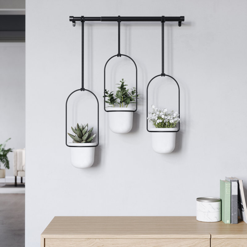 Triflora Adjustable White/Black Indoor Hanging Planter