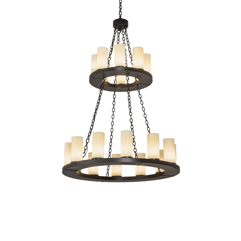 Bronze and Crystal 20-Light Two-Tier Chandelier
