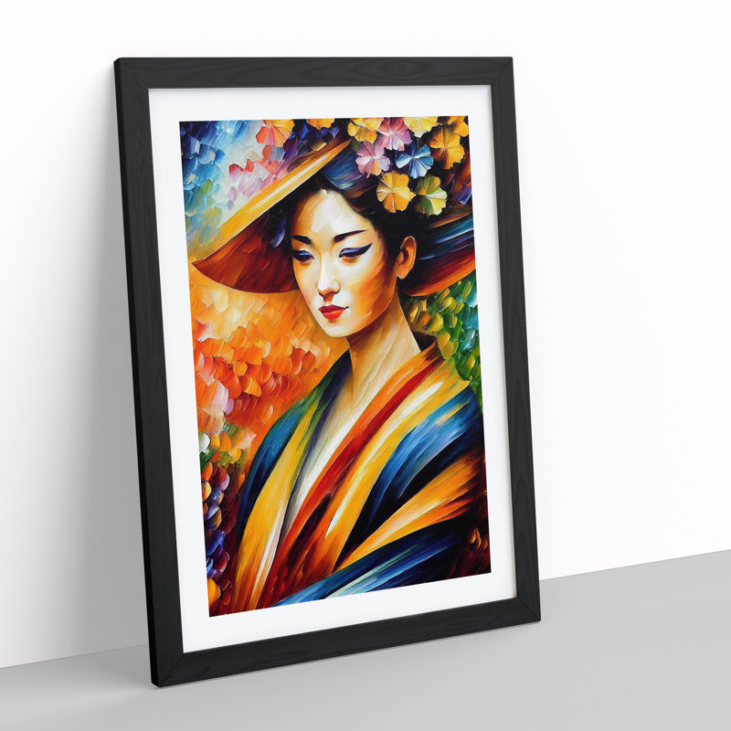 Portrait Of A Geisha No.2 - Single Picture Frame Painting, 64cm H x 46cm W x 2cm D, Black Framed