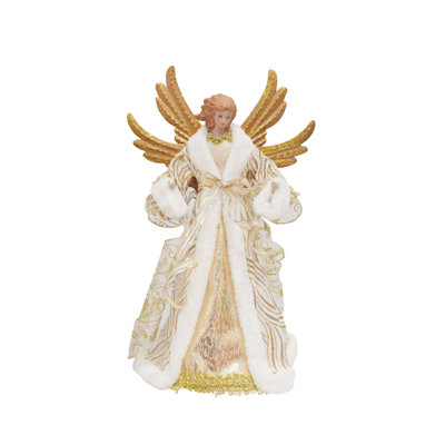 Season's Design 16in Tree Topper Angel Gold With Metal Wings Christmas Decoration