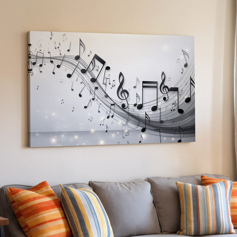 Toile, création d'une illustration abstraite de notes de musique fluides avec art mural Variété de notes noires et de symboles