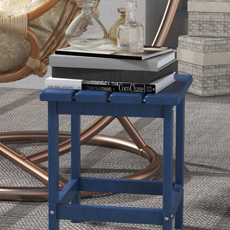 Outsunny Adirondack Side Table, Square Patio End Table, Weather Resistant 15" Outdoor HDPE Table for Porch, Pool, Balcony, Blue