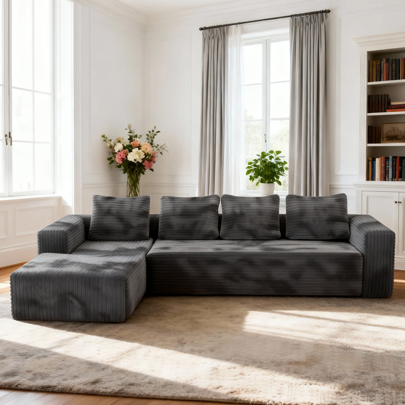 104'' Modern Modular Cloud Sectional Sofa with L-Shape Chaise, Gray Corduroy