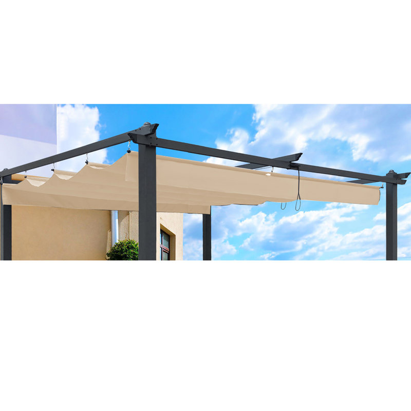 Auvent de remplacement pour pergola de patio 10 x 10 en kaki, protégé, résistant aux intempéries, rétractable à l'eau, bloquant le soleil