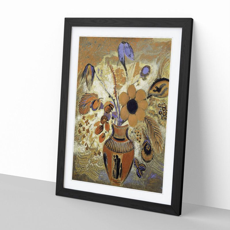 Etruscan Vase with Flowers by Odilon Redon - Picture Frame Painting, Black Framed, 36cm H x 27cm W x 2cm D